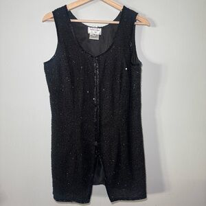 Vintage Mark & John by Gopal Mini Dress Women’s M‎ Black 100% Silk Beaded Formal